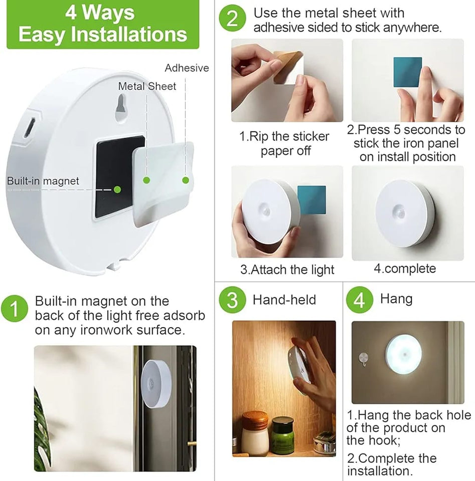 Motion Sensor Light for Home with USB Charging Wireless Self Adhesive LED Night Light	(Pack Of 2)