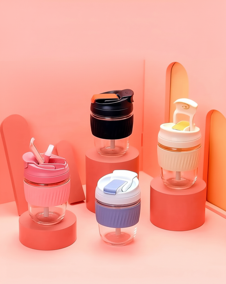 Glass Tumbler with Airtight Lid and Straw