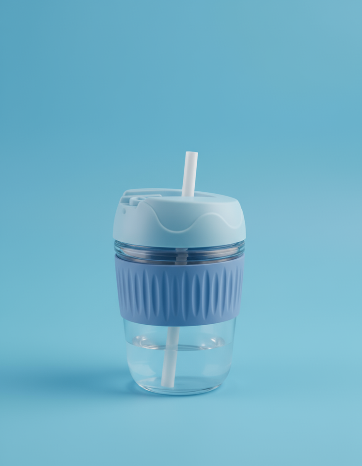 Glass Tumbler with Airtight Lid and Straw