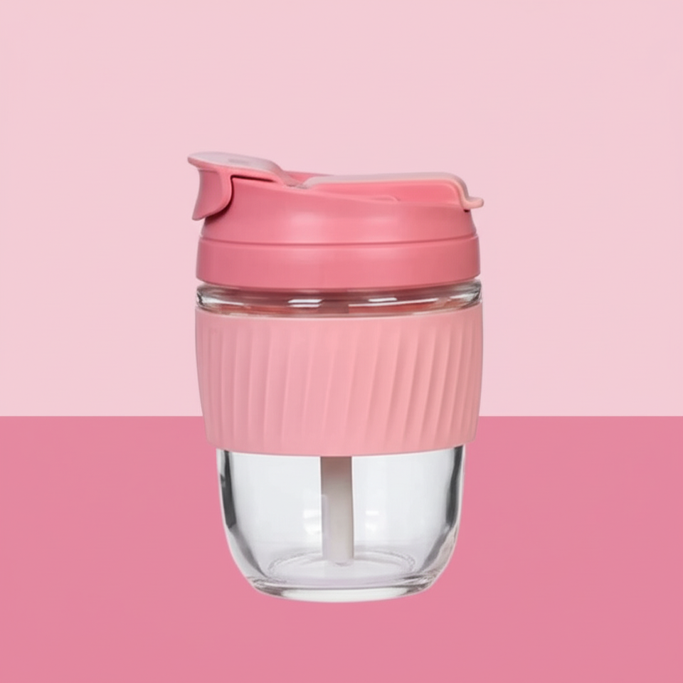 Glass Tumbler with Airtight Lid and Straw