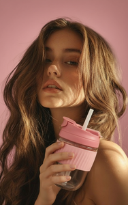 Glass Tumbler with Airtight Lid and Straw